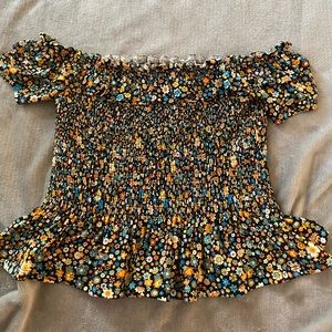 BCBG floral bandeau off the shoulder top